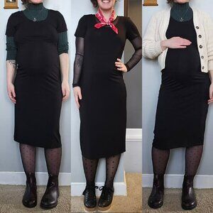STORQ Black Midi Maternity T-Shirt Dress | Size 2 (Small)